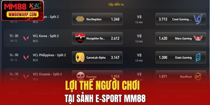 Lợi thế người chơi tại sảnh E-sport MM88 